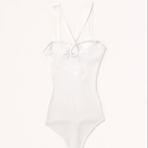 NWOT Abercrombie & Fitch Ribbed Twist Halter Bodysuit White Size XS